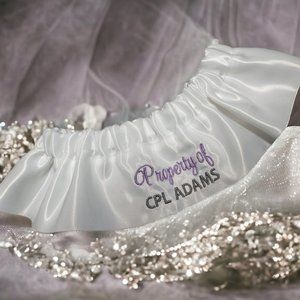 Property of (Your Name) Custom Embroidered Wedding Garter Keepsake Personalized
